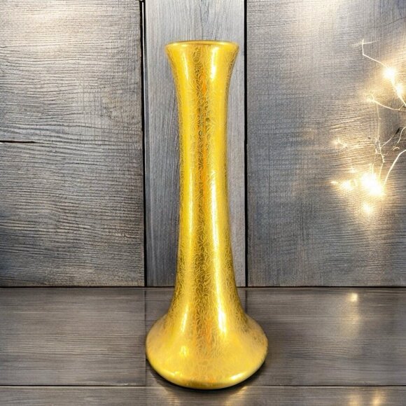 Wheeling Decorating Co Gold Porcelain Vase Floral Textured Pattern Vessel VTG - Picture 1 of 11